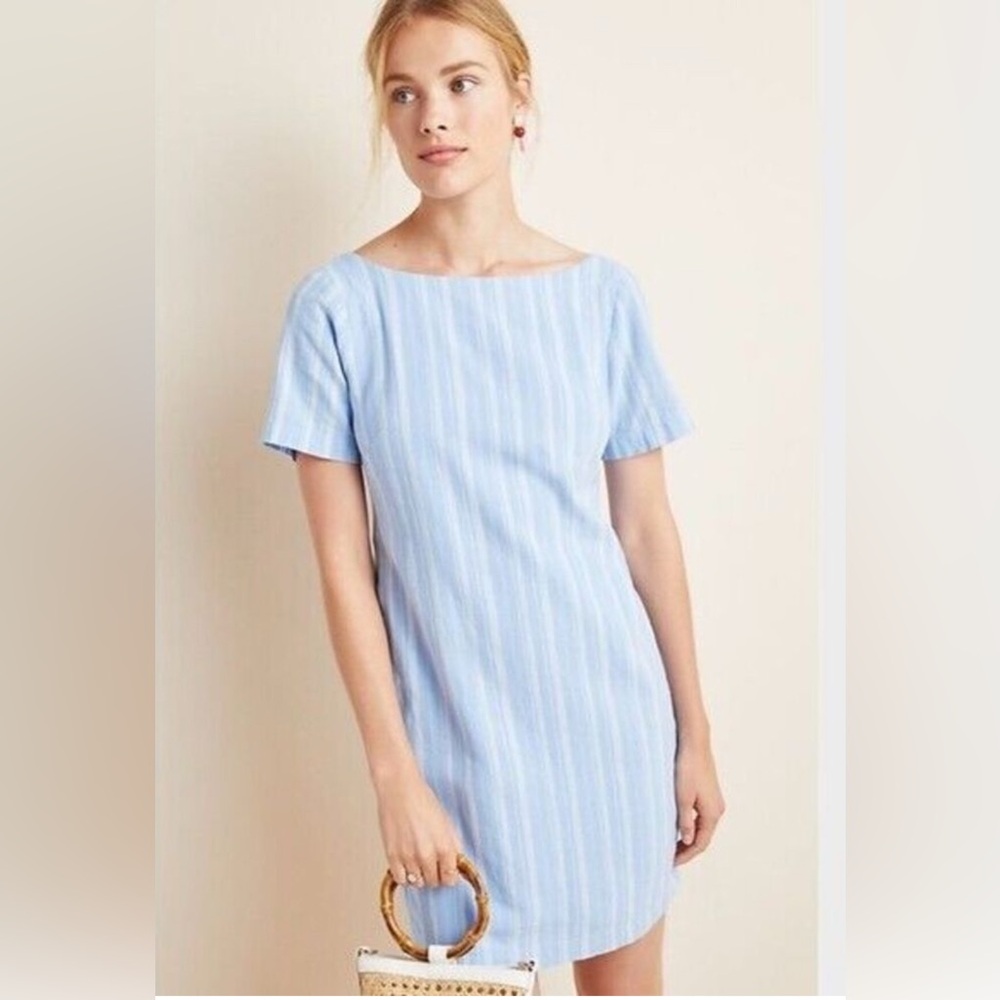 Anthropologie Blue and White Striped Mini Dress